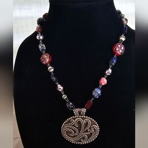 Chico's oval medallion glass bead multicolored necklace